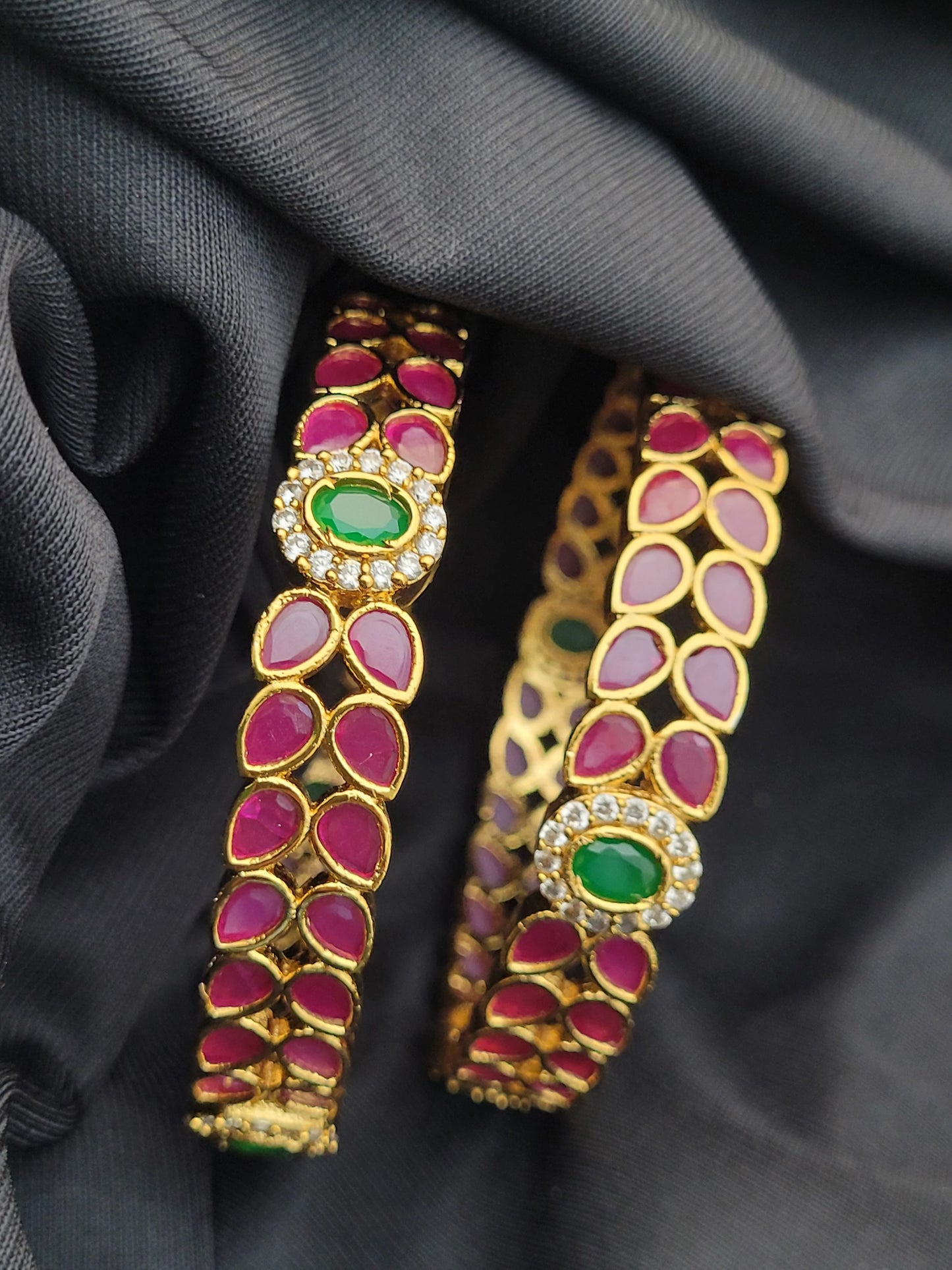 Elegents' Luxurious Ruby Leaf Bangle Set