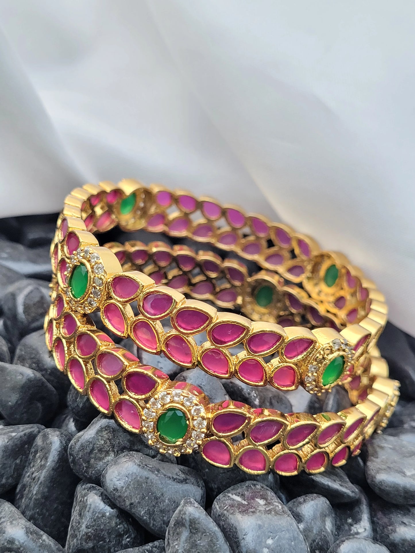 Elegents' Luxurious Ruby Leaf Bangle Set