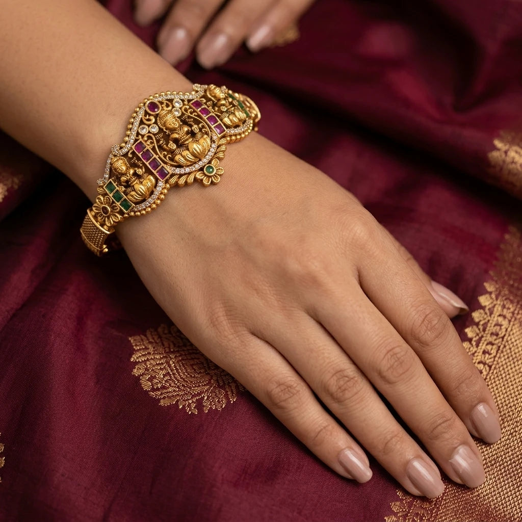 Elegents' Antique Lakshmi Kada Openable Bangle