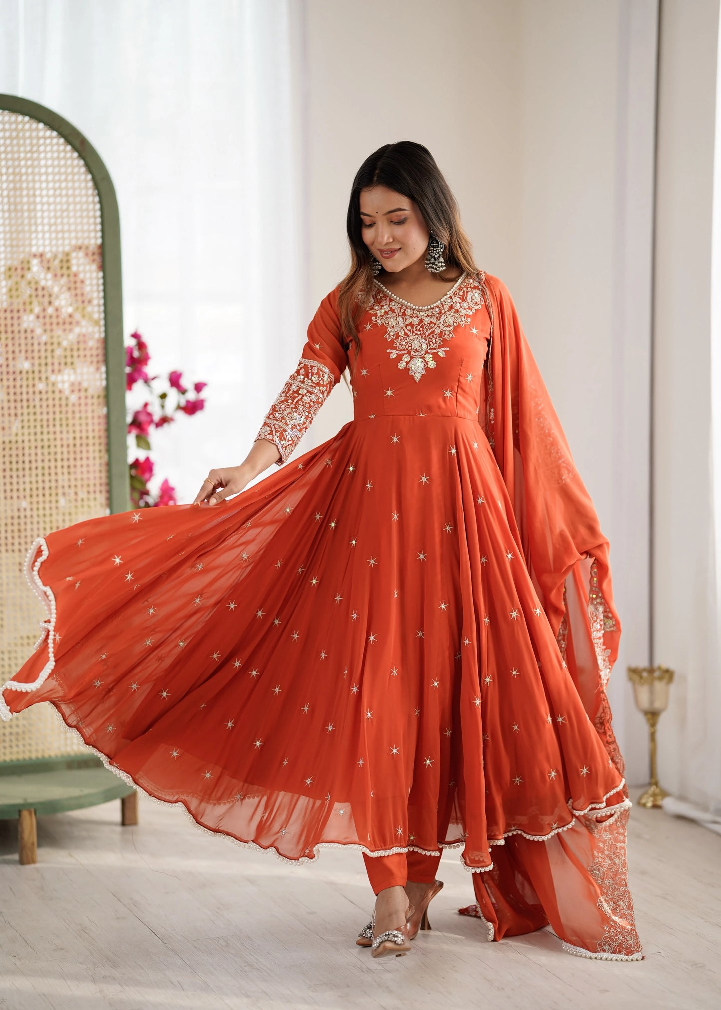 Vastra Creation's Elegant Embroidered Rainbow Sequence Designer Anarkali Three-Piece Set