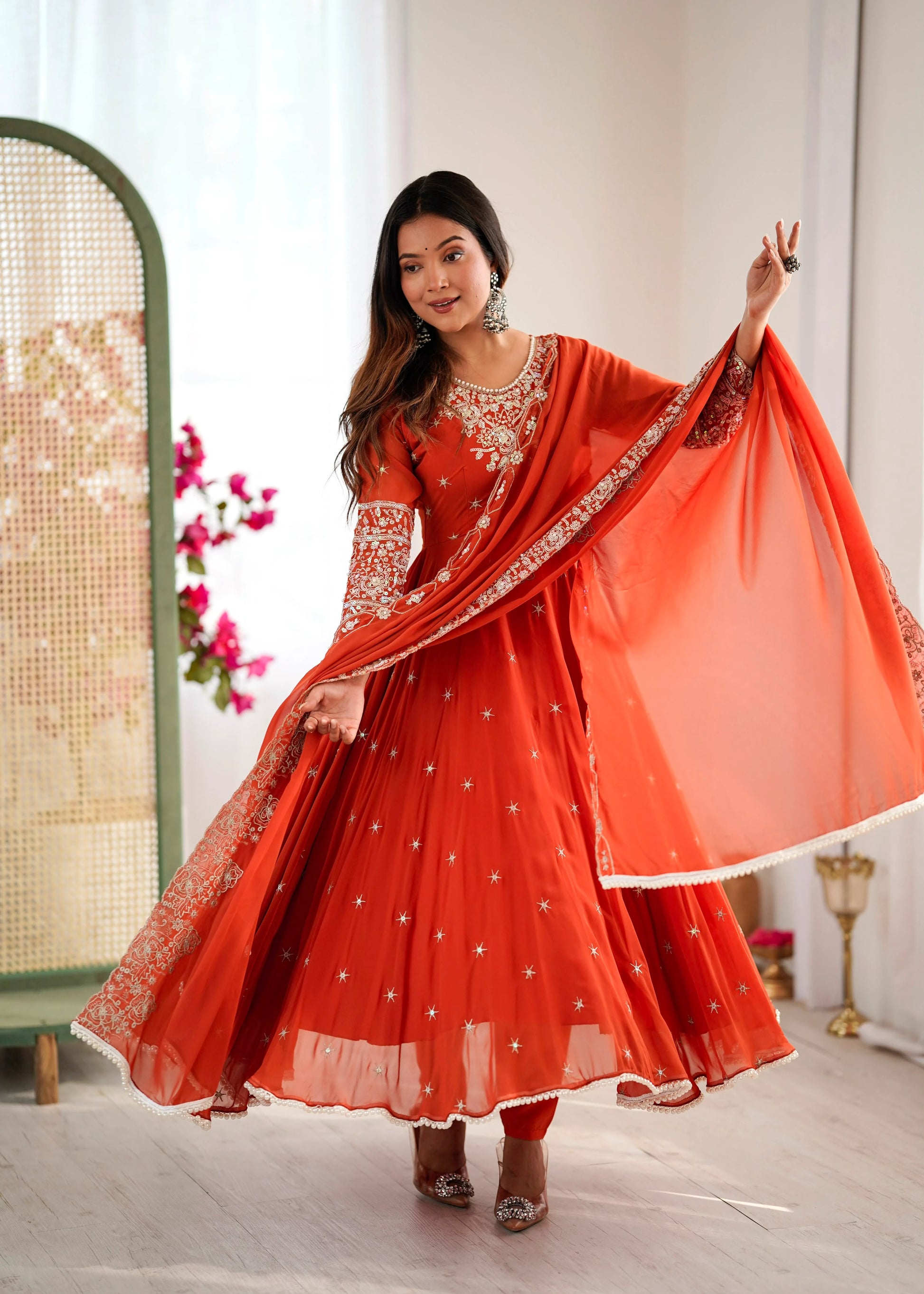 Vastra Creation's Elegant Embroidered Rainbow Sequence Designer Anarkali Three-Piece Set