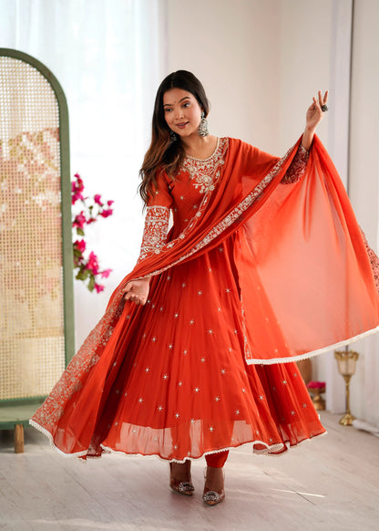 Vastra Creation's Elegant Embroidered Rainbow Sequence Designer Anarkali Three-Piece Set