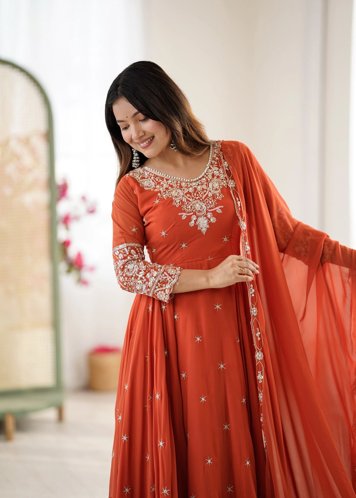 Vastra Creation's Elegant Embroidered Rainbow Sequence Designer Anarkali Three-Piece Set