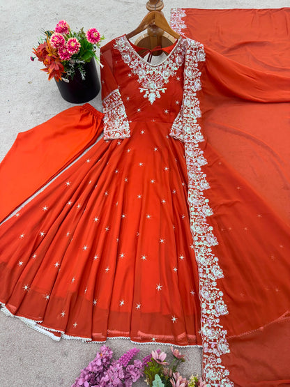 Vastra Creation's Elegant Embroidered Rainbow Sequence Designer Anarkali Three-Piece Set