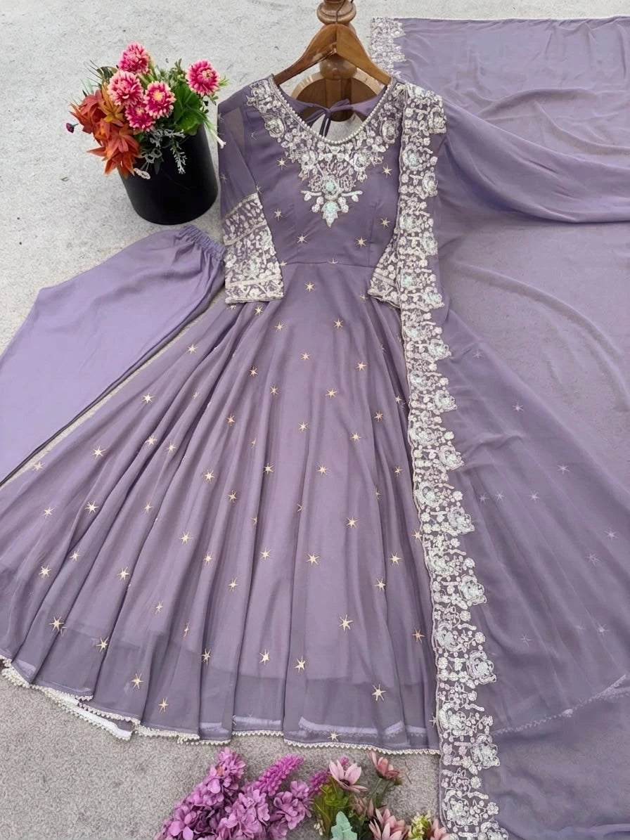 Vastra Creation's Elegant Embroidered Rainbow Sequence Designer Anarkali Three-Piece Set