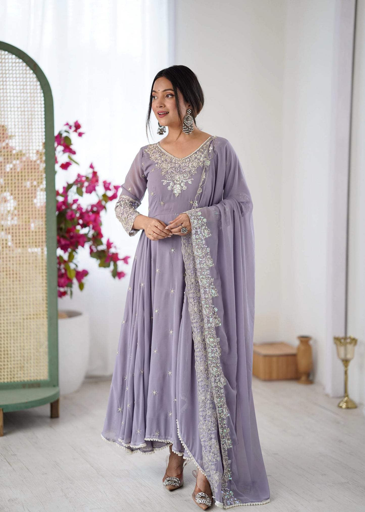 Vastra Creation's Elegant Embroidered Rainbow Sequence Designer Anarkali Three-Piece Set