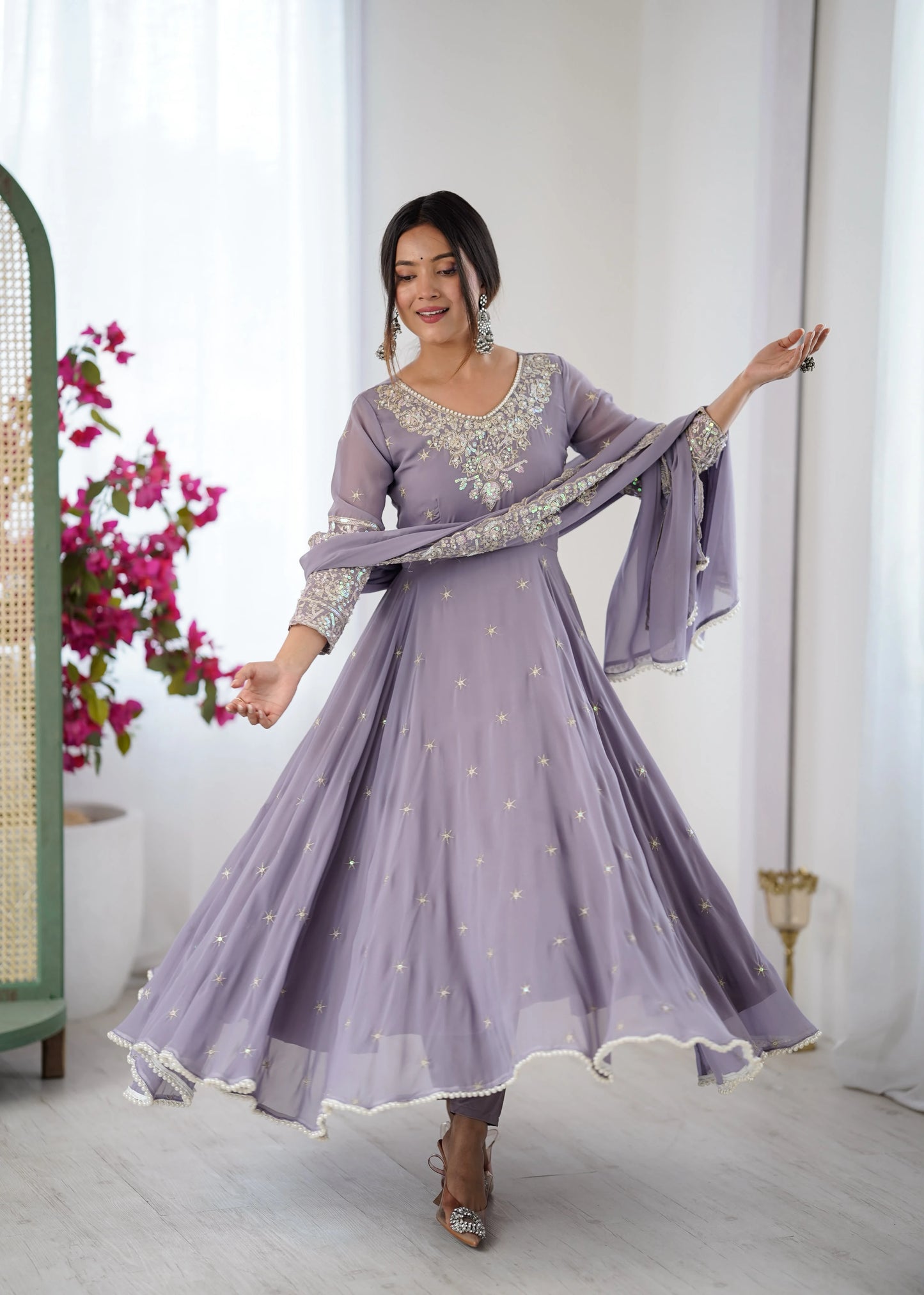 Vastra Creation's Elegant Embroidered Rainbow Sequence Designer Anarkali Three-Piece Set