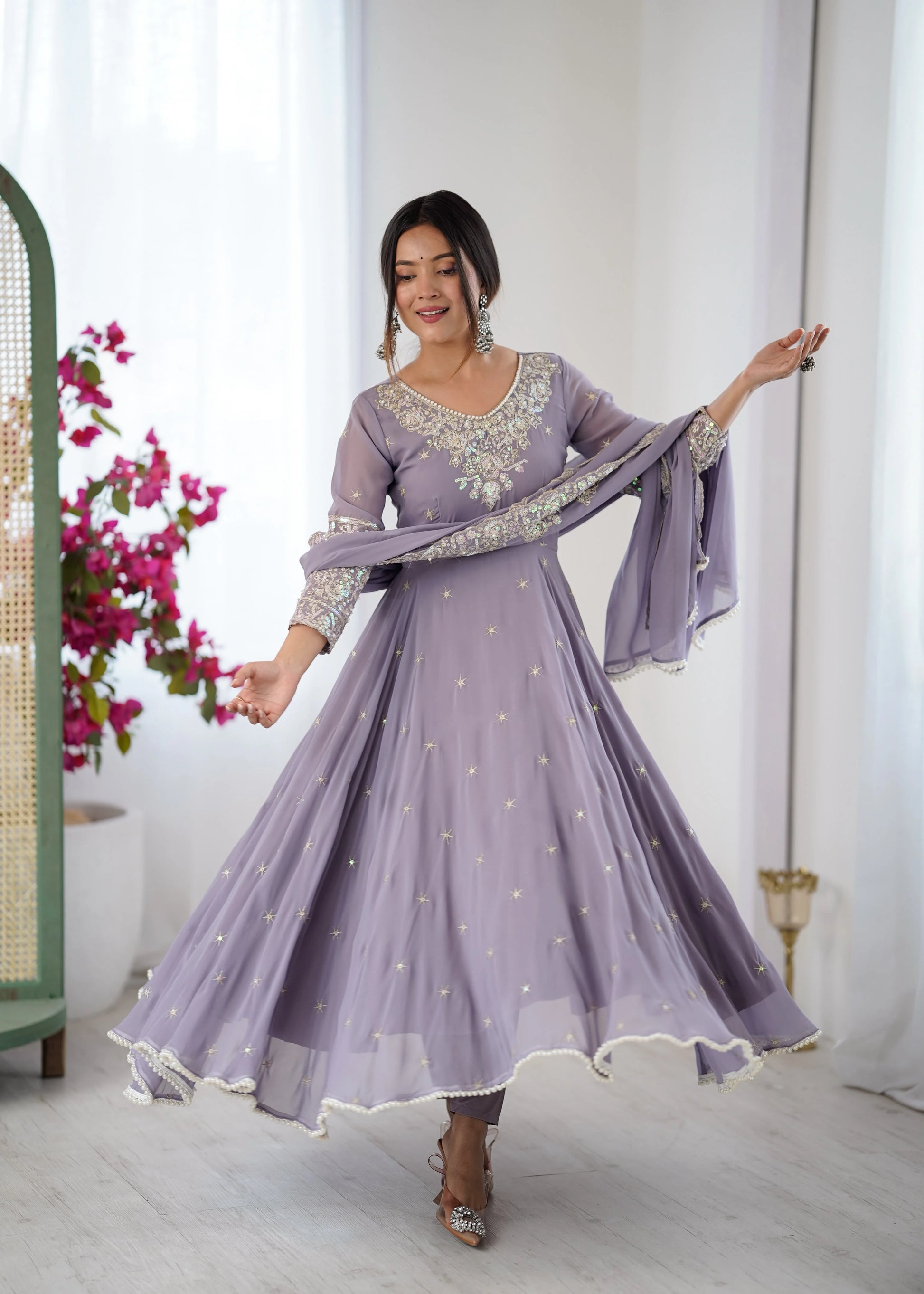 Vastra Creation's Elegant Embroidered Rainbow Sequence Designer Anarkali Three-Piece Set