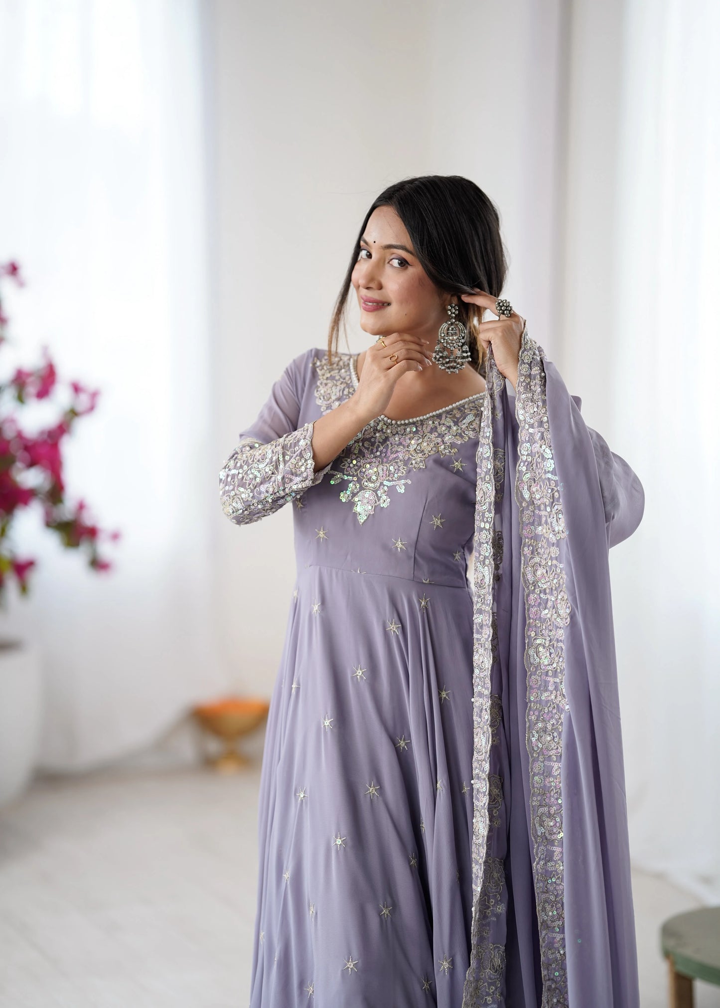 Vastra Creation's Elegant Embroidered Rainbow Sequence Designer Anarkali Three-Piece Set