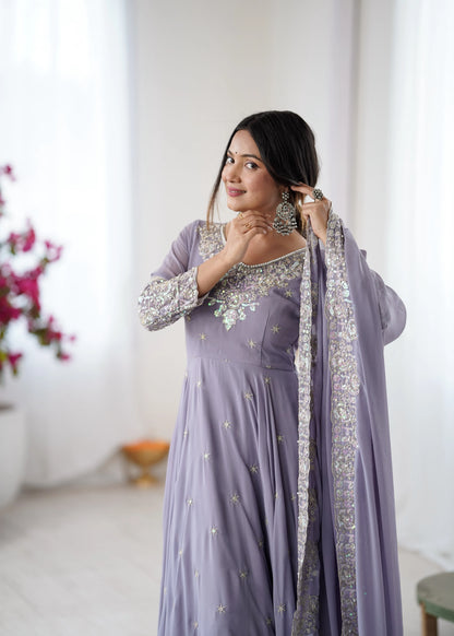 Vastra Creation's Elegant Embroidered Rainbow Sequence Designer Anarkali Three-Piece Set