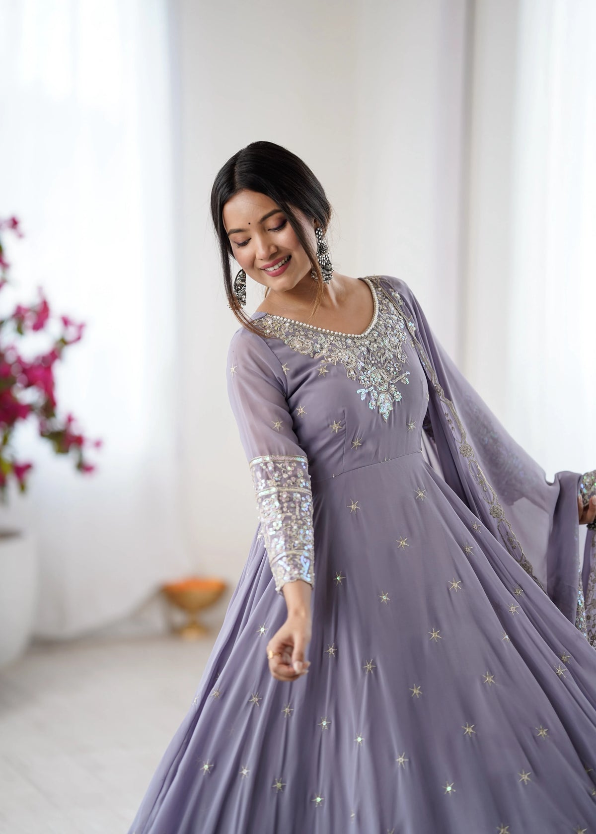 Vastra Creation's Elegant Embroidered Rainbow Sequence Designer Anarkali Three-Piece Set