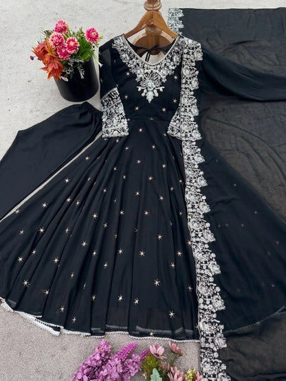 Vastra Creation's Elegant Embroidered Rainbow Sequence Designer Anarkali Three-Piece Set