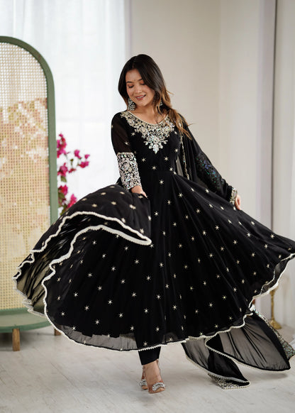 Vastra Creation's Elegant Embroidered Rainbow Sequence Designer Anarkali Three-Piece Set