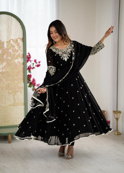 Vastra Creation's Elegant Embroidered Rainbow Sequence Designer Anarkali Three-Piece Set