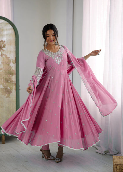 Vastra Creation's Elegant Embroidered Rainbow Sequence Designer Anarkali Three-Piece Set