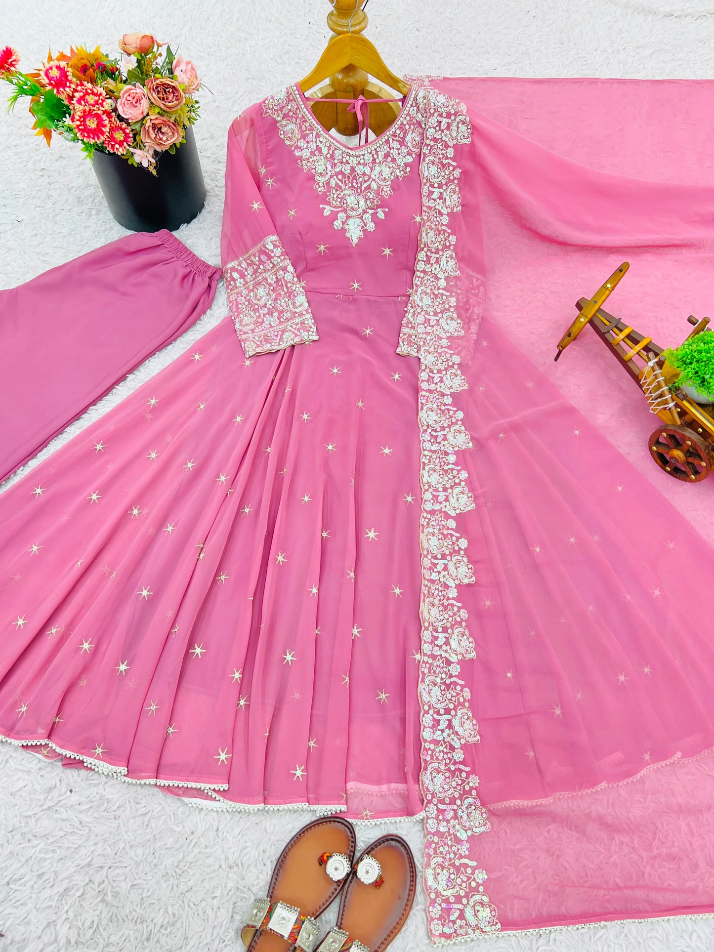 Vastra Creation's Elegant Embroidered Rainbow Sequence Designer Anarkali Three-Piece Set