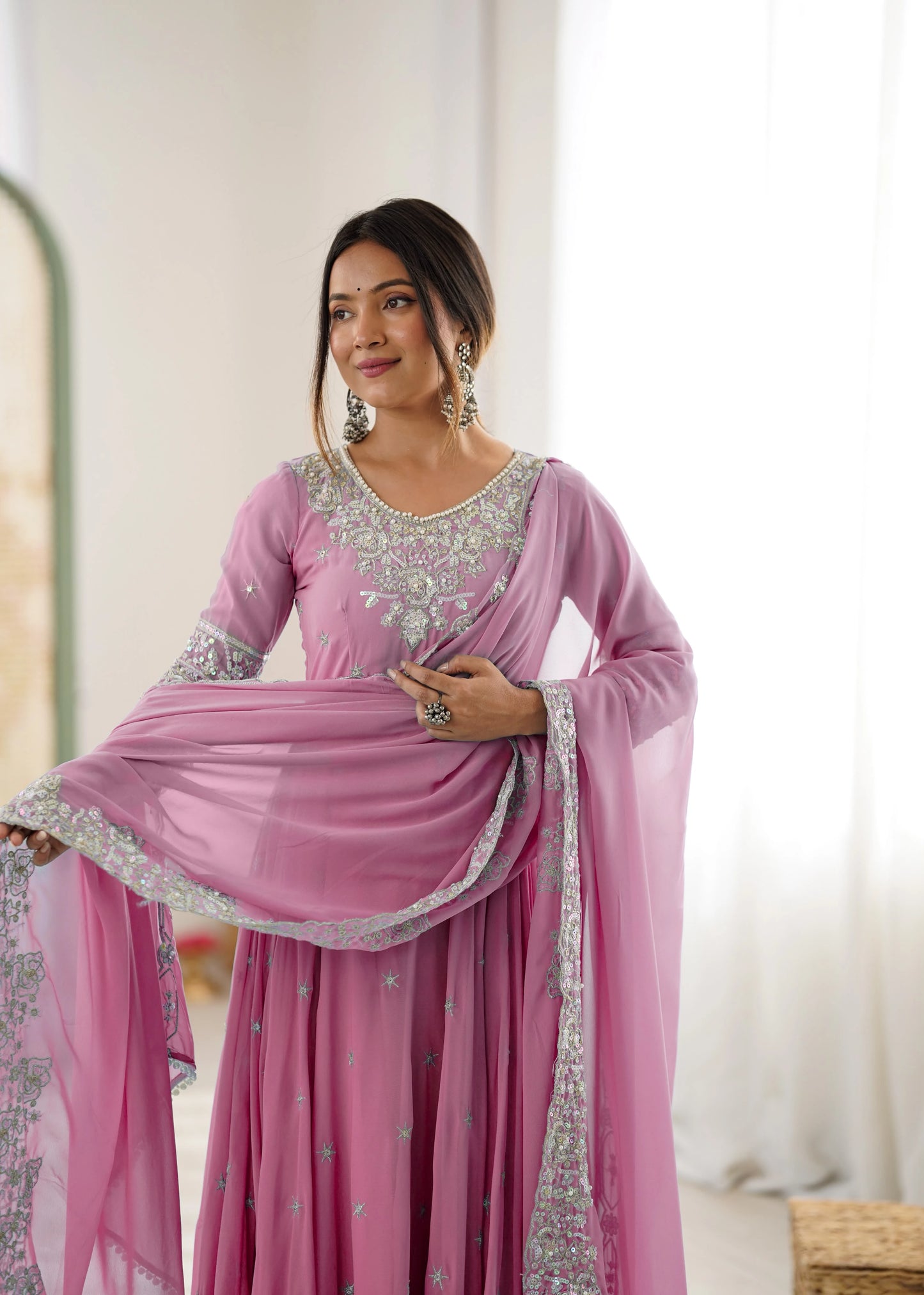 Vastra Creation's Elegant Embroidered Rainbow Sequence Designer Anarkali Three-Piece Set