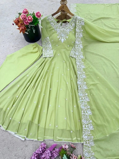 Vastra Creation's Elegant Embroidered Rainbow Sequence Designer Anarkali Three-Piece Set