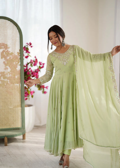 Vastra Creation's Elegant Embroidered Rainbow Sequence Designer Anarkali Three-Piece Set