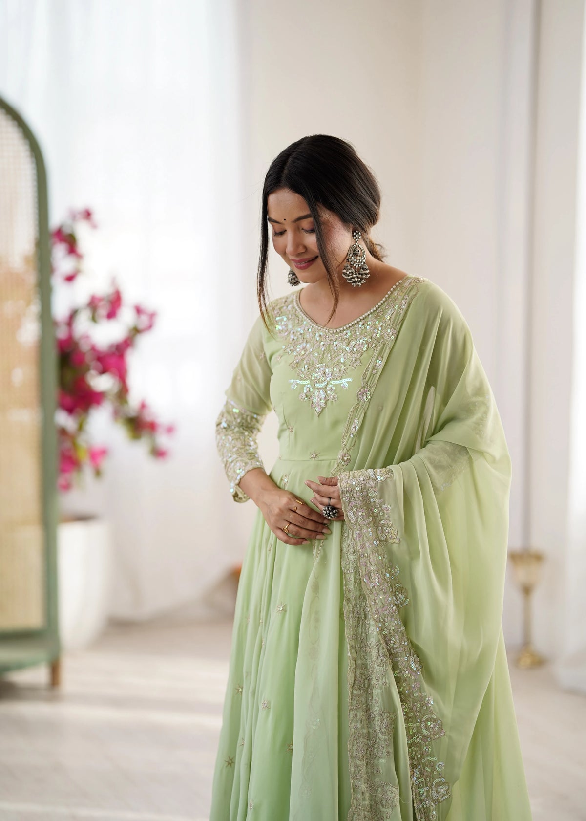 Vastra Creation's Elegant Embroidered Rainbow Sequence Designer Anarkali Three-Piece Set
