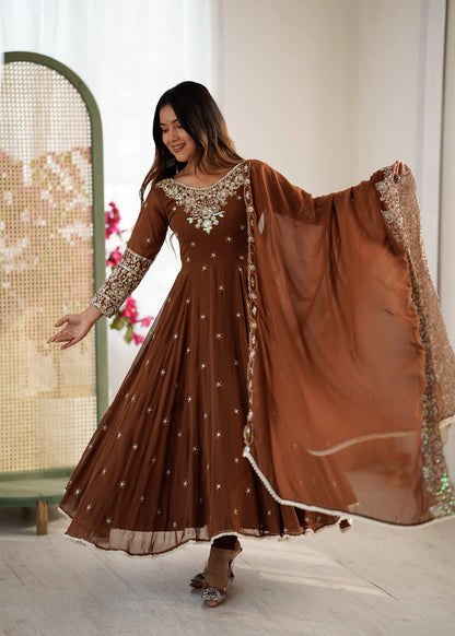 Vastra Creation's Elegant Embroidered Rainbow Sequence Designer Anarkali Three-Piece Set