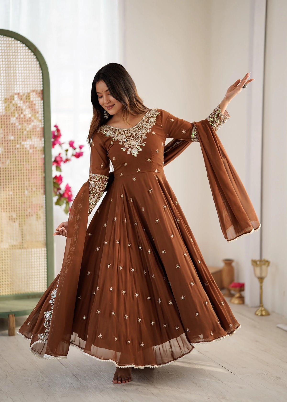 Vastra Creation's Elegant Embroidered Rainbow Sequence Designer Anarkali Three-Piece Set