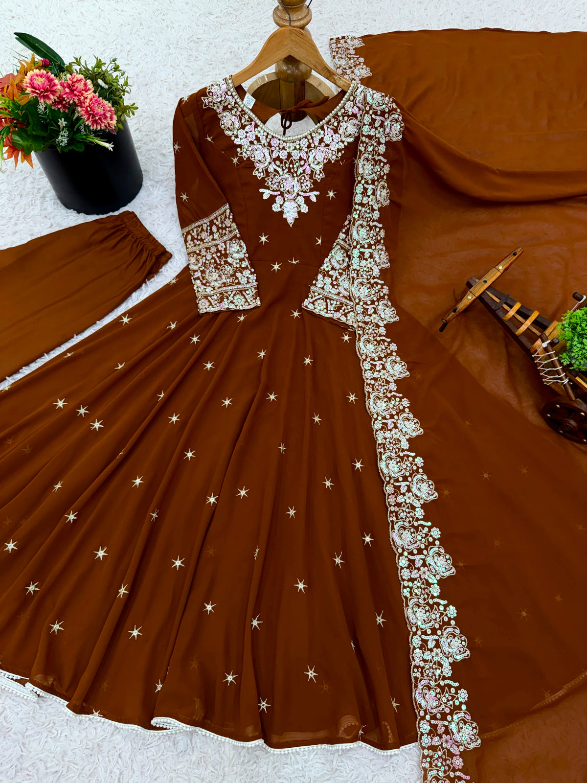 Vastra Creation's Elegant Embroidered Rainbow Sequence Designer Anarkali Three-Piece Set