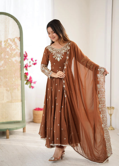 Vastra Creation's Elegant Embroidered Rainbow Sequence Designer Anarkali Three-Piece Set