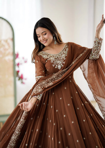 Vastra Creation's Elegant Embroidered Rainbow Sequence Designer Anarkali Three-Piece Set