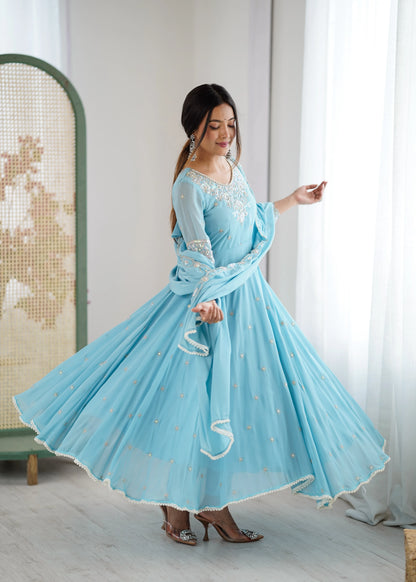 Vastra Creation's Elegant Embroidered Rainbow Sequence Designer Anarkali Three-Piece Set