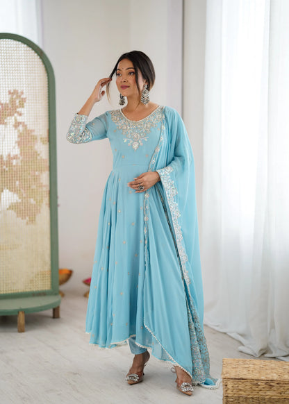 Vastra Creation's Elegant Embroidered Rainbow Sequence Designer Anarkali Three-Piece Set