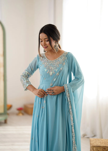 Vastra Creation's Elegant Embroidered Rainbow Sequence Designer Anarkali Three-Piece Set