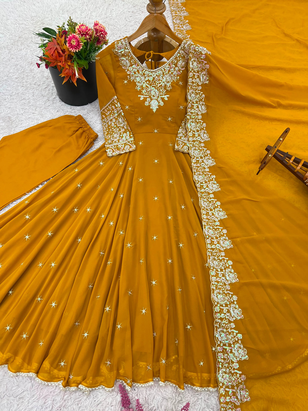 Vastra Creation's Elegant Embroidered Rainbow Sequence Designer Anarkali Three-Piece Set