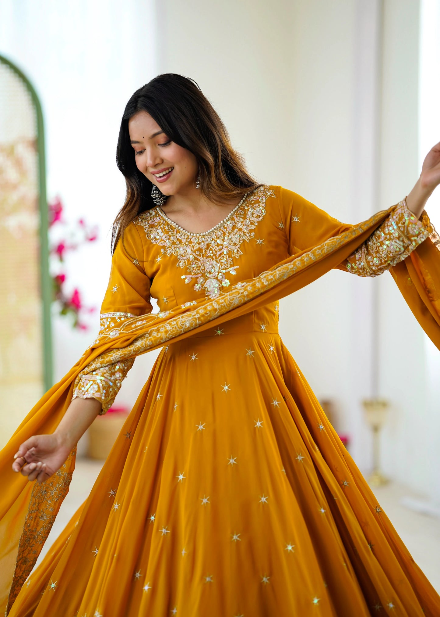 Vastra Creation's Elegant Embroidered Rainbow Sequence Designer Anarkali Three-Piece Set