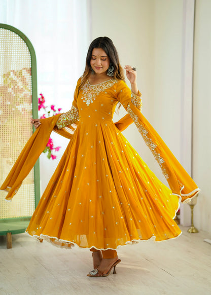 Vastra Creation's Elegant Embroidered Rainbow Sequence Designer Anarkali Three-Piece Set