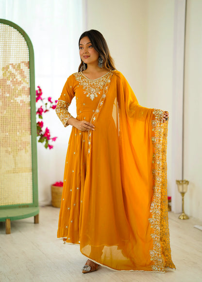 Vastra Creation's Elegant Embroidered Rainbow Sequence Designer Anarkali Three-Piece Set