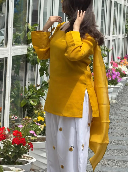 Vastra Creation's Designer Party Wear Top with Farshi Salwar & Dupatta Set