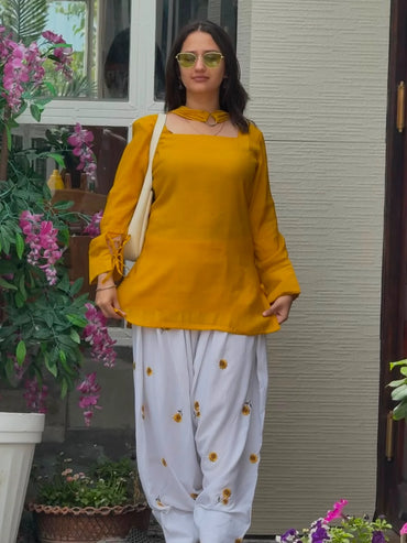 Vastra Creation's Designer Party Wear Top with Farshi Salwar & Dupatta Set