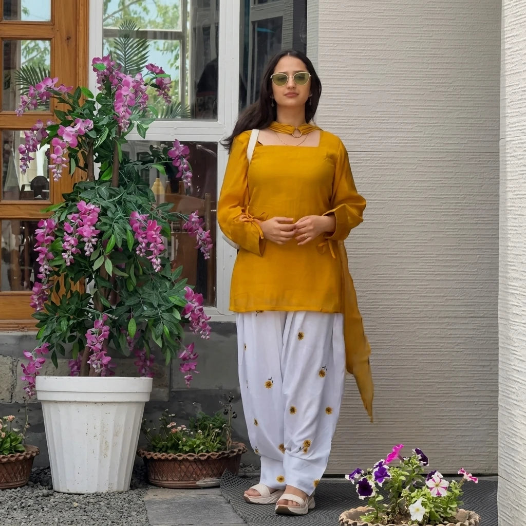 Vastra Creation's Designer Party Wear Top with Farshi Salwar & Dupatta Set