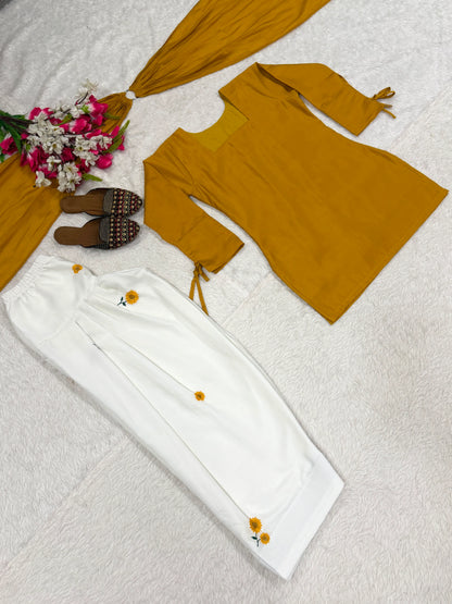 Vastra Creation's Designer Party Wear Top with Farshi Salwar & Dupatta Set