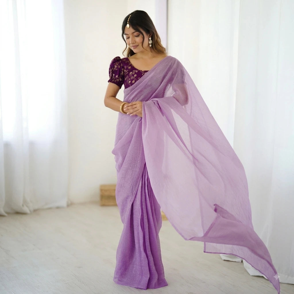Vastra Creation's Sparkle Silk Ready-to-Wear Saree with Heavy Banarasi Silk Blouse