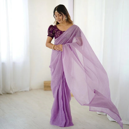 Vastra Creation's Sparkle Silk Ready-to-Wear Saree with Heavy Banarasi Silk Blouse