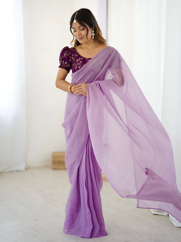 Vastra Creation's Sparkle Silk Ready-to-Wear Saree with Heavy Banarasi Silk Blouse