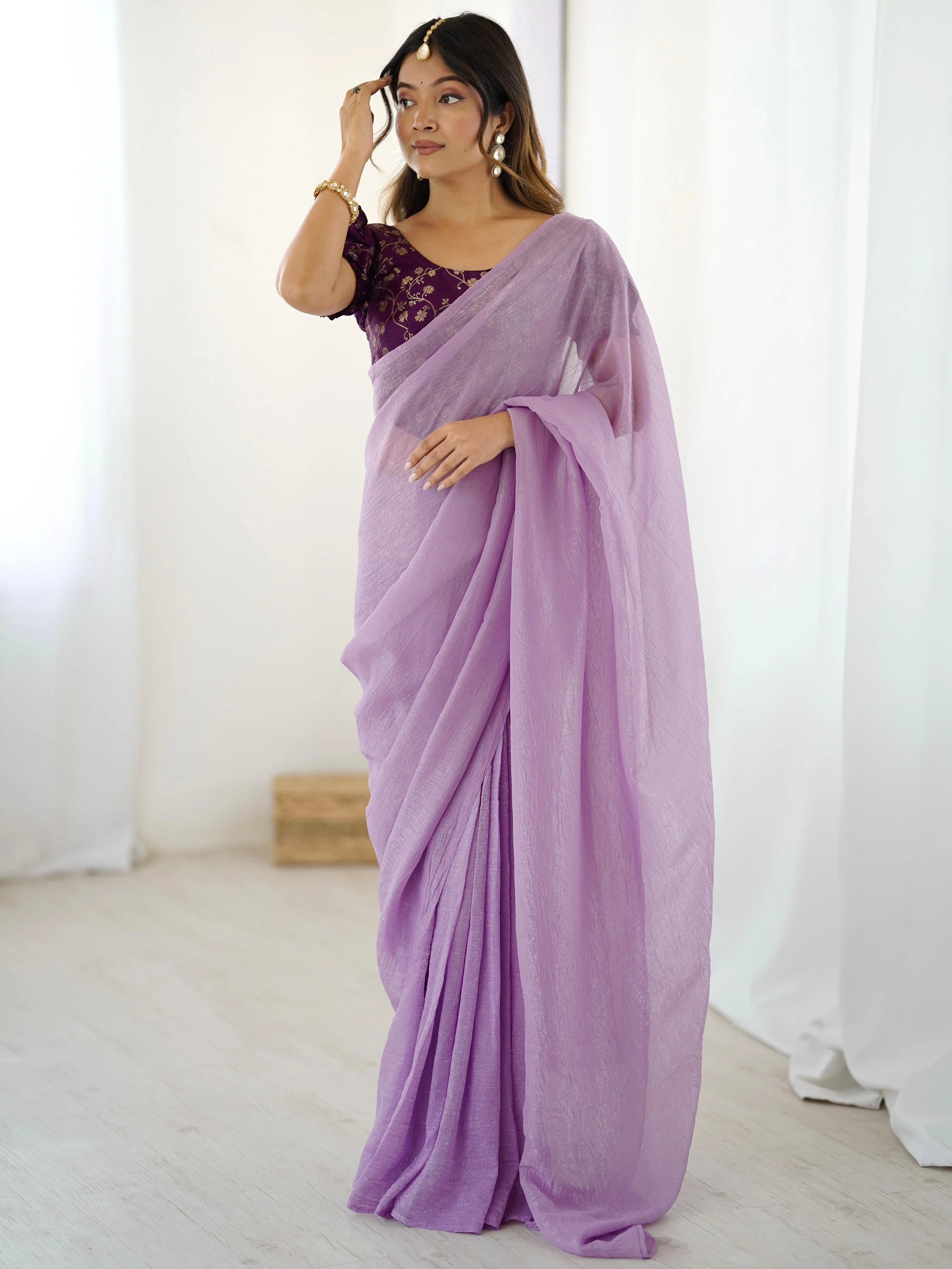 Vastra Creation's Sparkle Silk Ready-to-Wear Saree with Heavy Banarasi Silk Blouse
