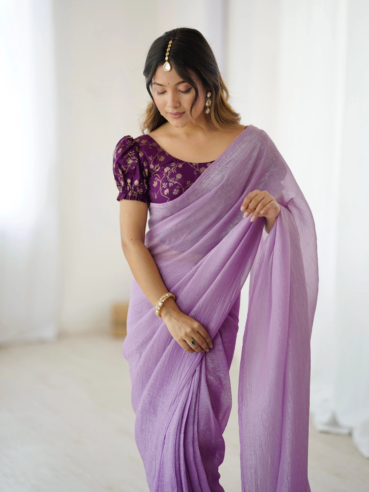 Vastra Creation's Sparkle Silk Ready-to-Wear Saree with Heavy Banarasi Silk Blouse