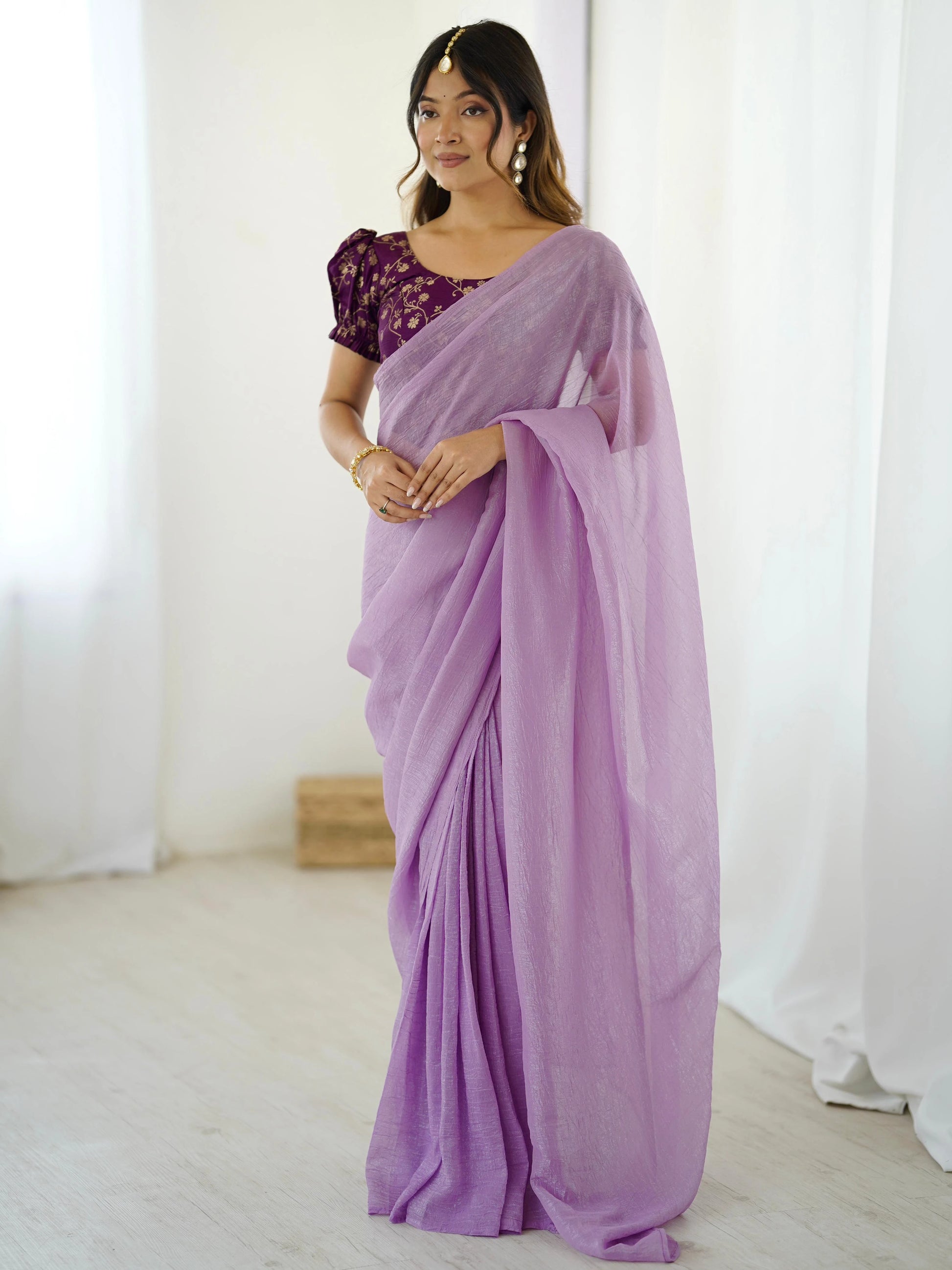 Vastra Creation's Sparkle Silk Ready-to-Wear Saree with Heavy Banarasi Silk Blouse
