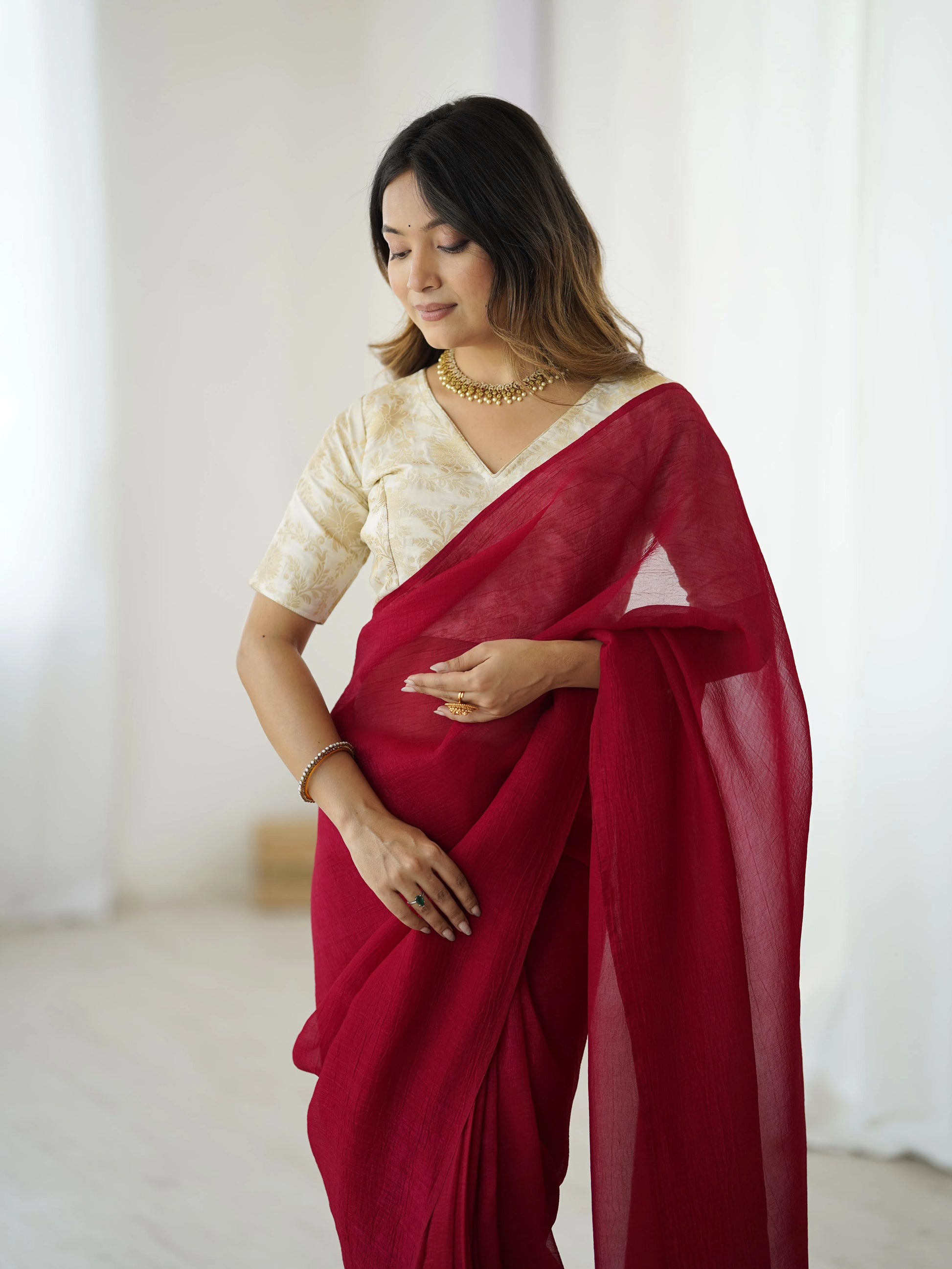 Vastra Creation's Sparkle Silk Ready-to-Wear Saree with Heavy Banarasi Silk Blouse