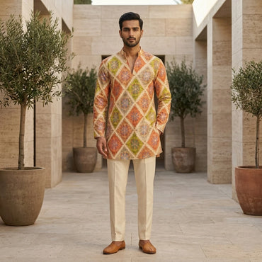 Shyam Enterprises' Trending Men's Short-Length Kurta with Heavy Work