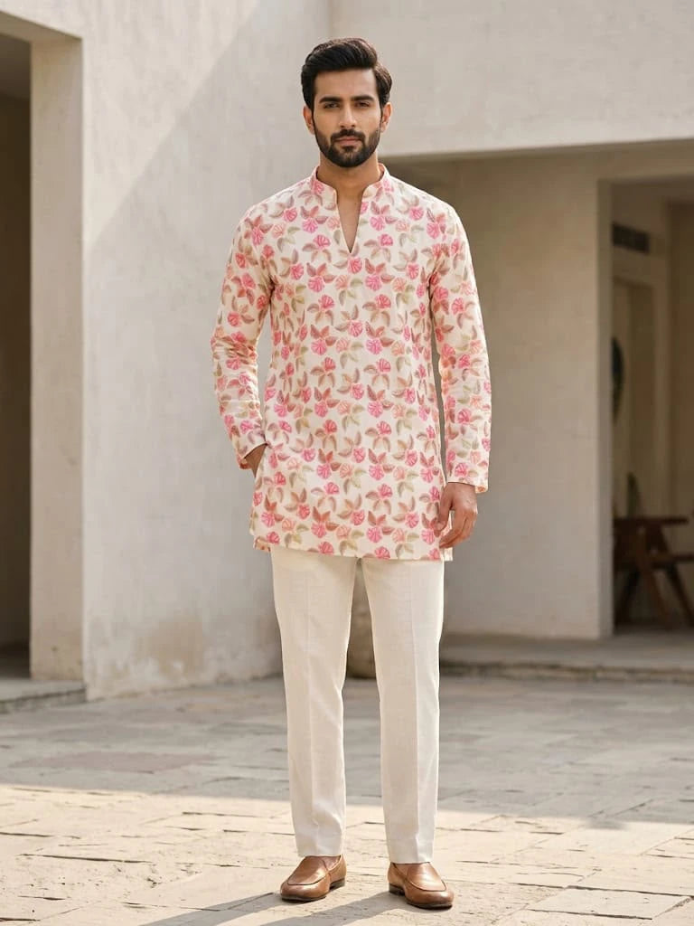 Shyam Enterprises' Trending Men's Short-Length Kurta with Heavy Work