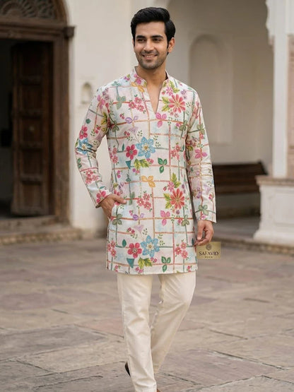 Shyam Enterprises' Trending Men's Short-Length Kurta with Heavy Work